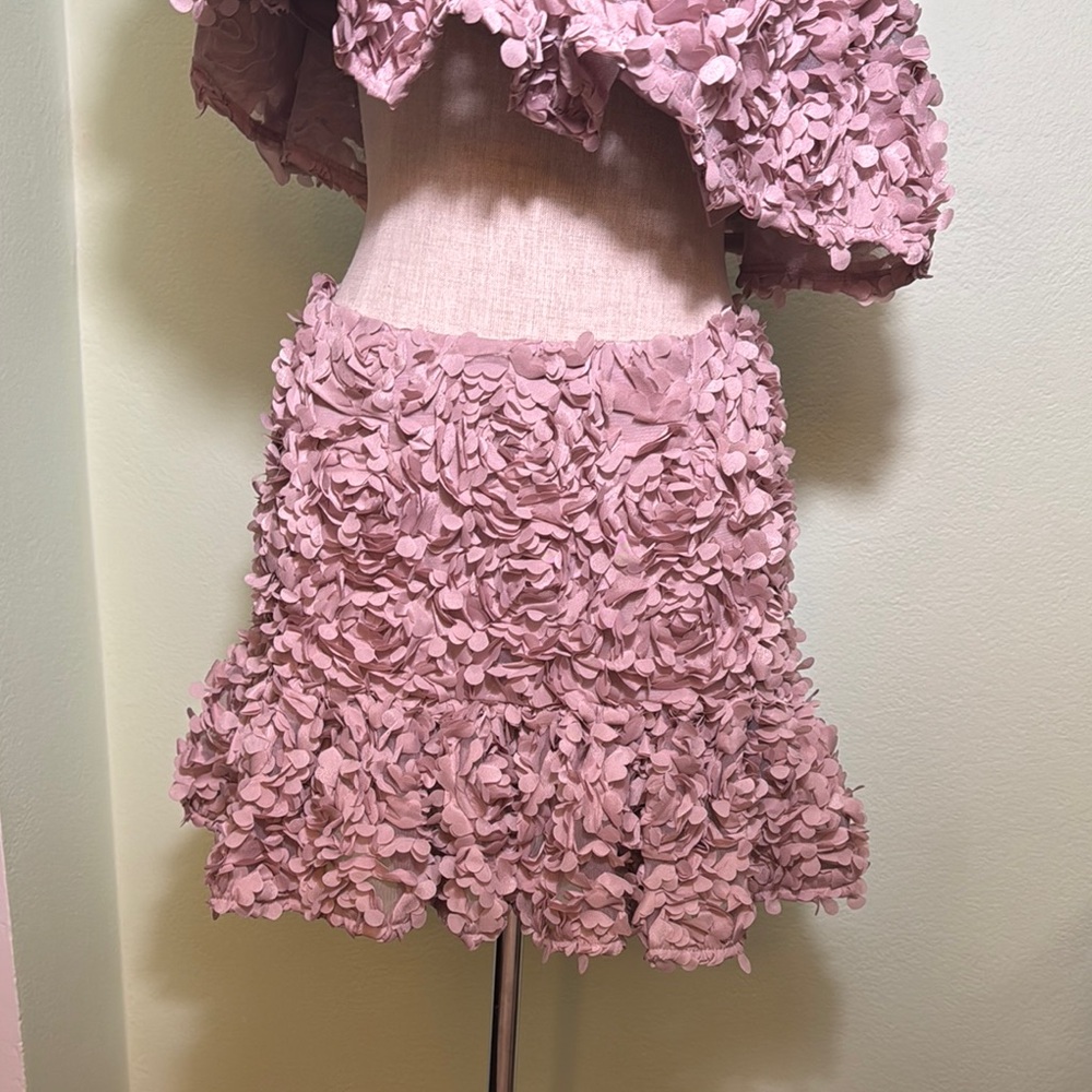 ASOS Luxe size 2 Floral Lace Bardot top skirt Set in Pink mauve - Picture 7 of 16